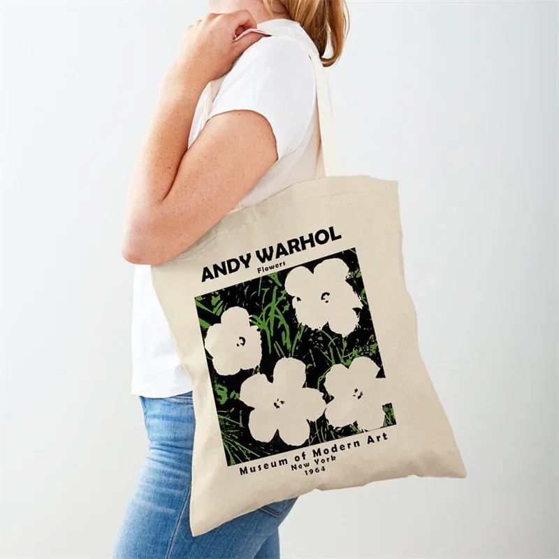 Vintage Art Andy Warhol Women\'s Shoulder Bag Eco Shopping Bag Casual Women Canvas Tote Flower Abstract Printing Handbag Gift