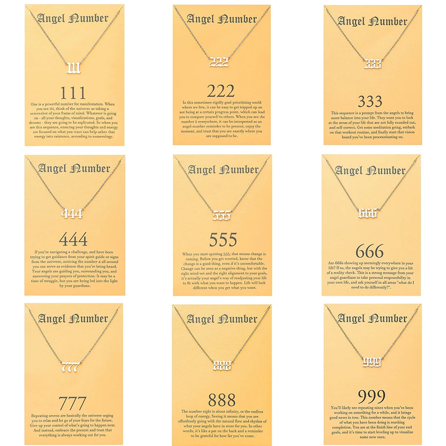 Edelstahl Engel Zahl Halskette Für Frauen 111 222 333 444 555 666 777 888 999 Anhänger Kette Weibliche partei Schmuck Mit Karte