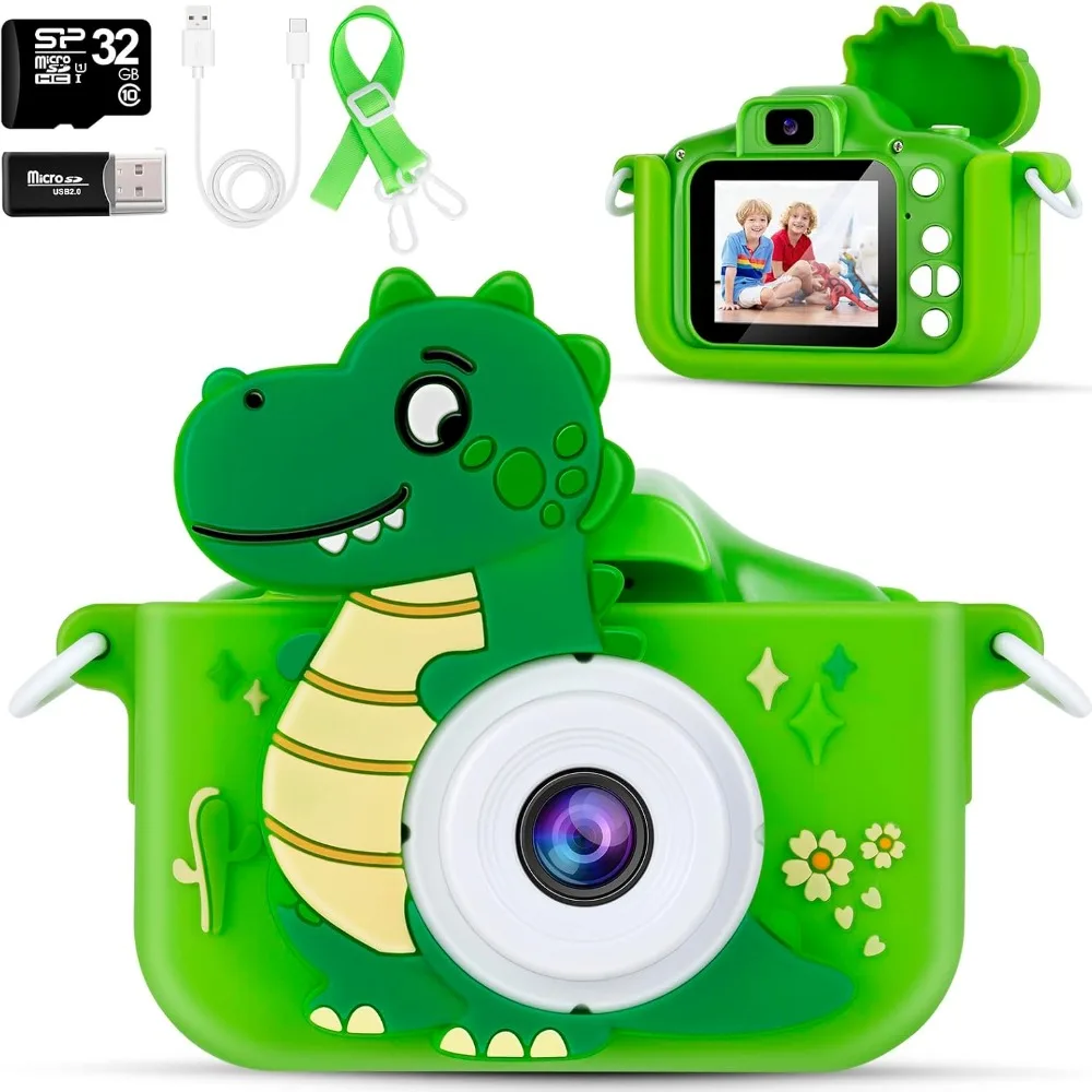 New HD 1080P 1080P Digital Camera 32GB Soft Silicone Case Toddler Camera Dinosaur Dinosaur Toys Camera Christmas