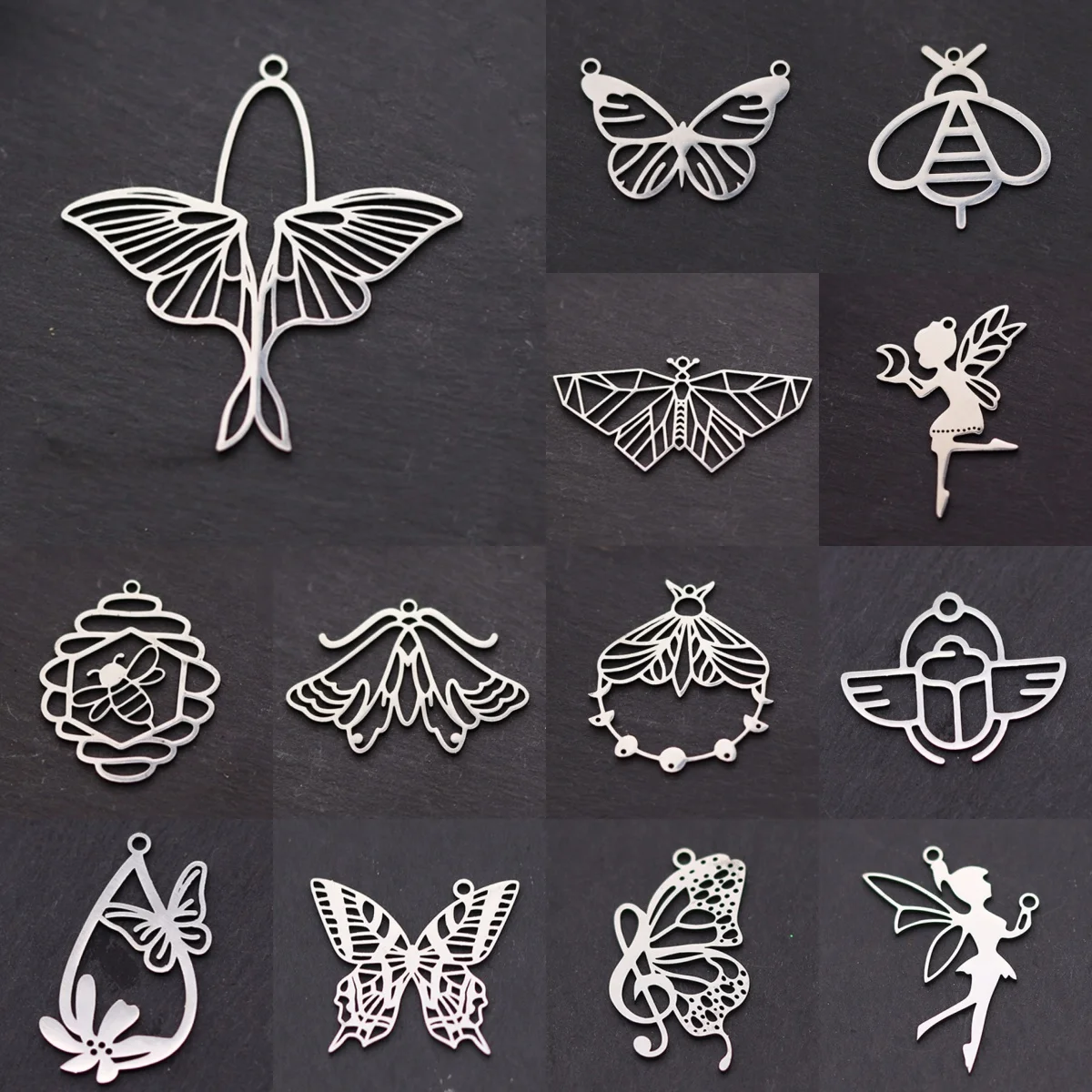 

3pcs Insect Wings Charms Butterfly Moth Elf Stainless Steel Pendant for Jewelry Making Bracelets Earrings Bee Beetle Accessories