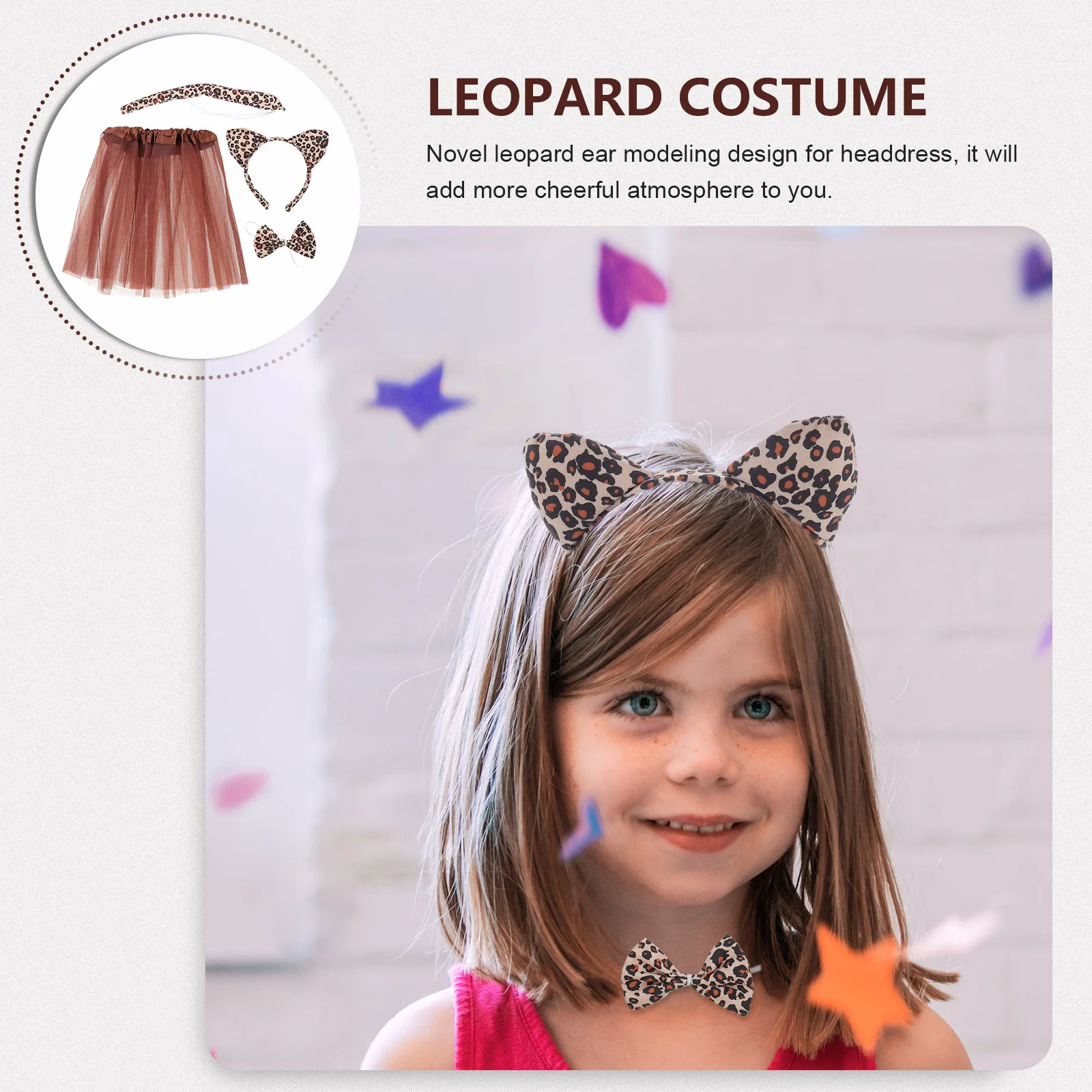 1Set Leopard Costume Headwear Decor Tie Hairband Tail Skirt Kit for Festival Party Cosplay Kids Costume Accessory