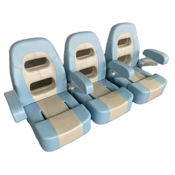 Customized Color Marine 3-seater Boat Seats Flip Up Bench Seat with Tilted Armrests