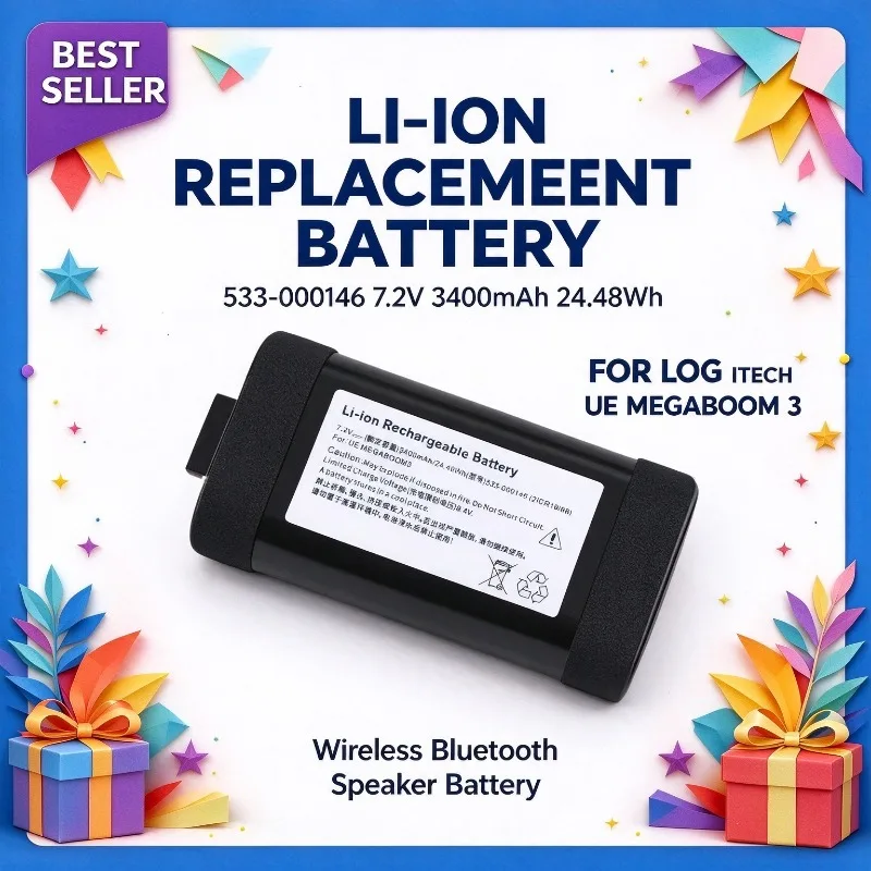 533-000146 7.2V 3400mAh 24.48Wh Li-ion Replacement Battery for Log Itech UE Megaboom 3 Wireless Bluetooth Speaker Battery