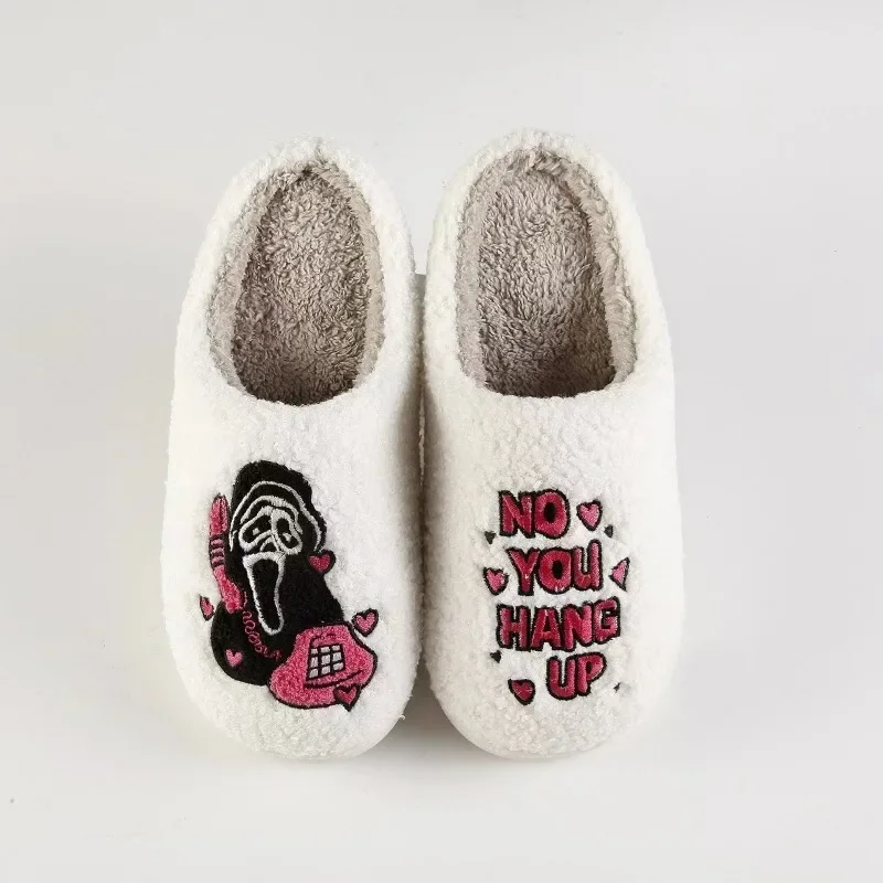 

Halloween Funny Slippers Fuzzy Embroidery Grimace Winter Women Home Warm Fashion Personality Comfy Plush Houseshoes Gift