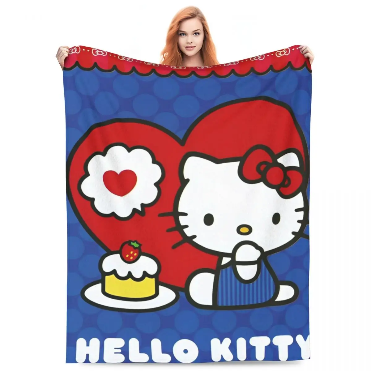 

Hello Kitty Cake Blanket Quality Warm Soft Bedding Throws Winter Camping Home Decor Print Bedspread
