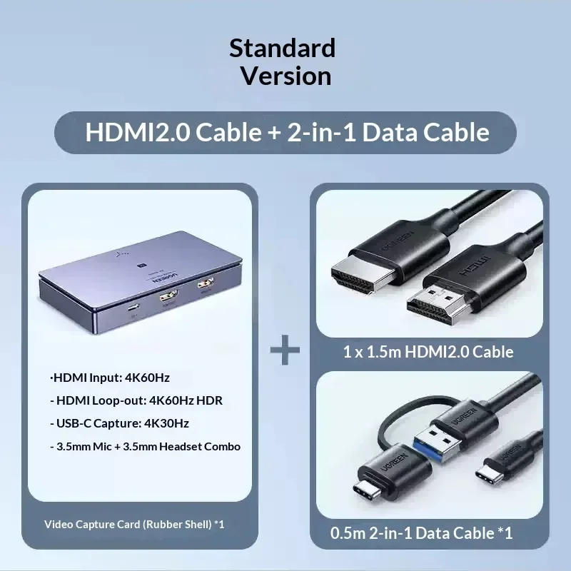 UGREEN 10937 4K HDMI Video Capture Card USB Capture Adapter for Camera Laptop Live Streaming Recording