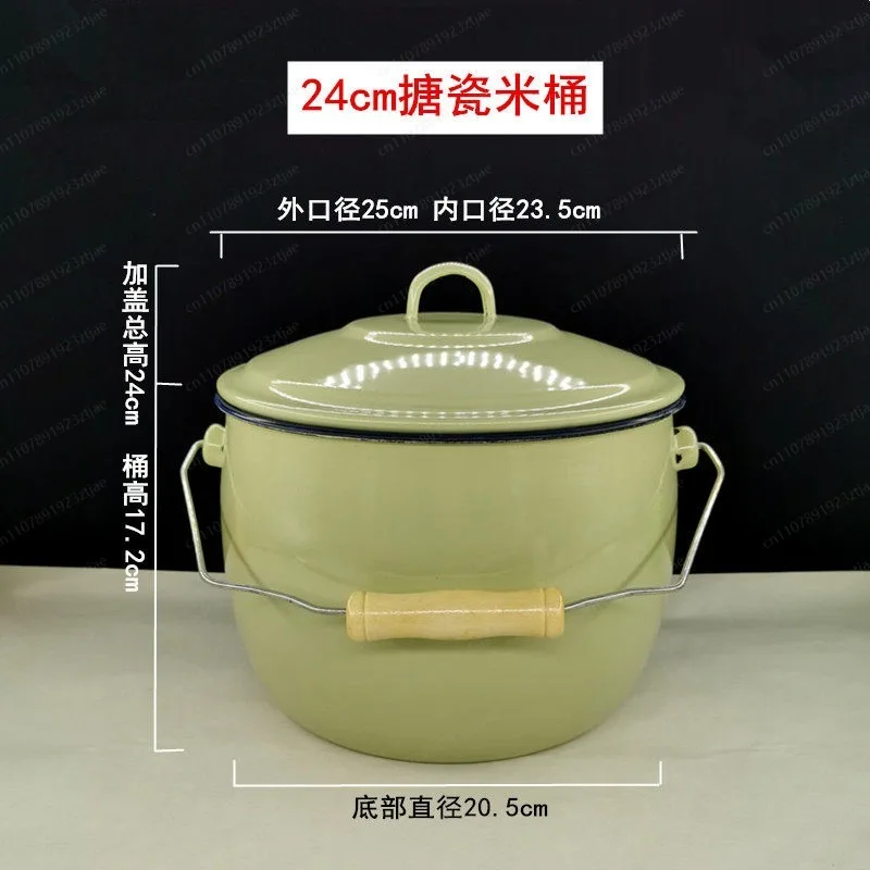 LQ01-Old-fashioned enamel lifting pot, soup bucket, rice storage bucket, bucket with lid