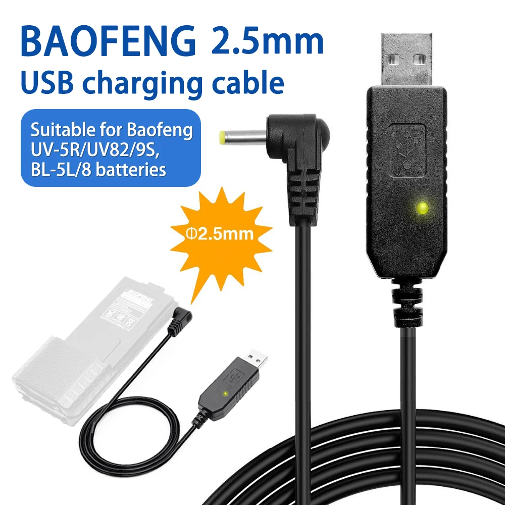 BaoFeng Walkie Talkie USB Charger Cable For UV-5R UV-82 3800mAh UV-S9 Plus BF-B3 Plus AR-152 Walkie Talkie Ham Two Way Radio