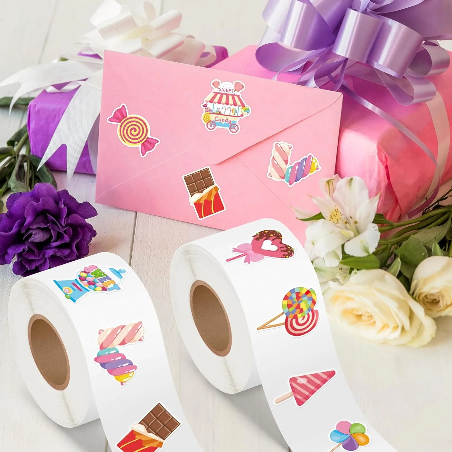 500 Stück Süßigkeiten-Party-Aufkleberrolle – niedliche Dessert-Aufkleber für Geschenke, Laptop, Flasche, Scrapbooking, Gepäck, Computer, Umschlag, Dekoration für Kinder – Detail 4