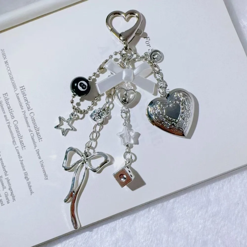 Bow 8 Ball Star Pendant Heart Locket Keychain Multifunctional Creative Photo Key Chain Pretty Y2k Bag Charms