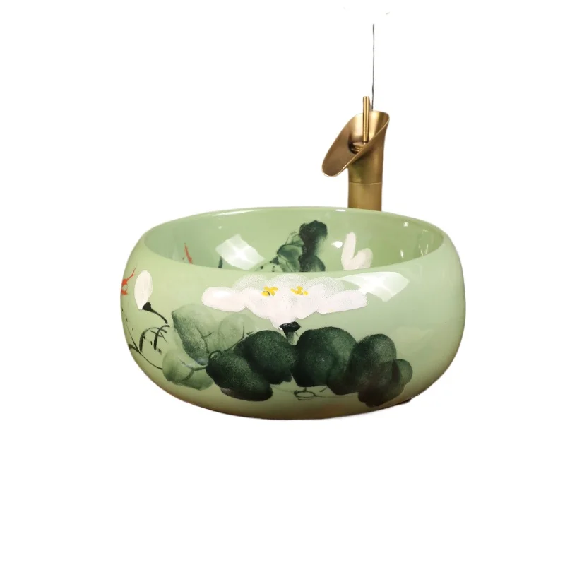 

Green lotus retro wash basin, bathroom antique smooth and easy to clean, high temperature does not fade