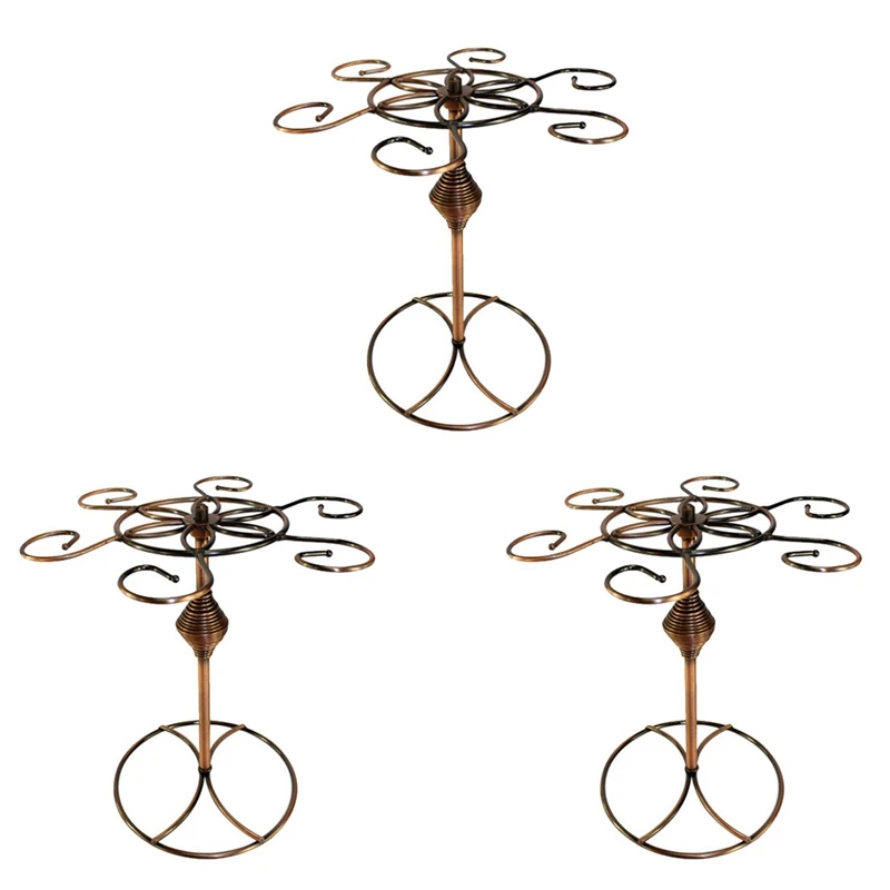 

3X Wine Glass Rack,Countertop Wine Glass Holder, Freestanding Stemware Storage Rack With 6 Hooks,For Home Bar