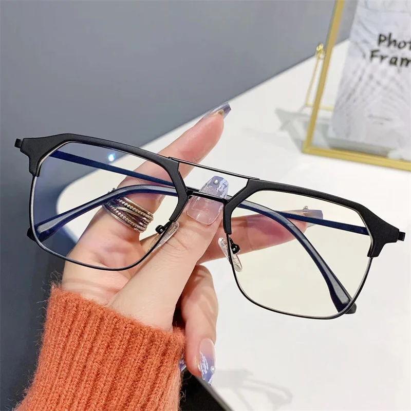 Double Beam Frame Anti-blue Light Transparent Computer Myopia Glasses Men Near Sight Eyeglasses Goggles Flat Mirror Glasses