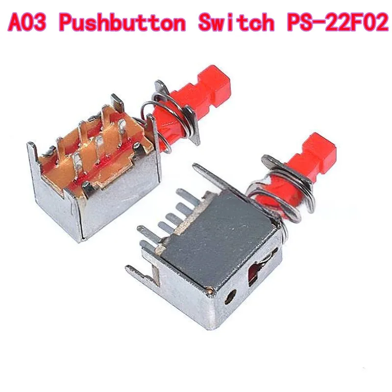 10PCS A03 Pushbutton Switch PS-22F02 6-Pin Latching Switch Self-Locking Switch / Red Button Piano Key Switch