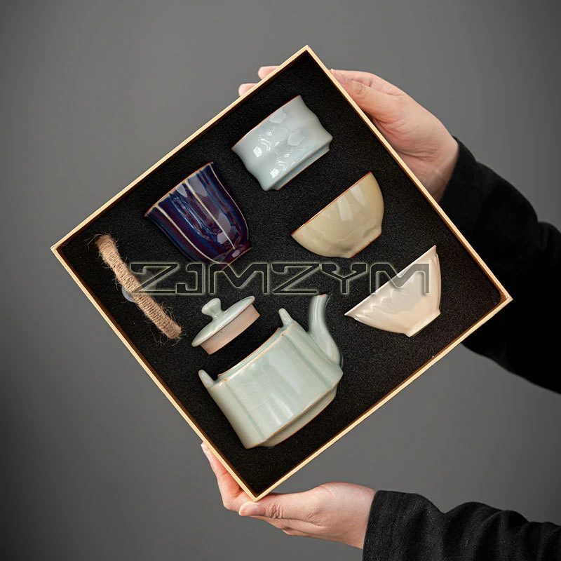 

Набор для чайной церемонии «Пять знаменитых печей», 1 чайник, 4 чашки, антикварный, для дома, подарочный набор для чаепития Кунг-фу