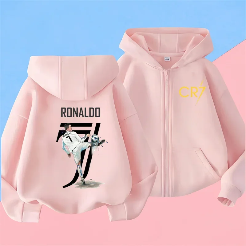 Ronaldo Sweatshirts for Baby CR7 Children Top Football Star Back to School Zipper Hoodie Children\'s Boy\'s Clothing Messi Boys