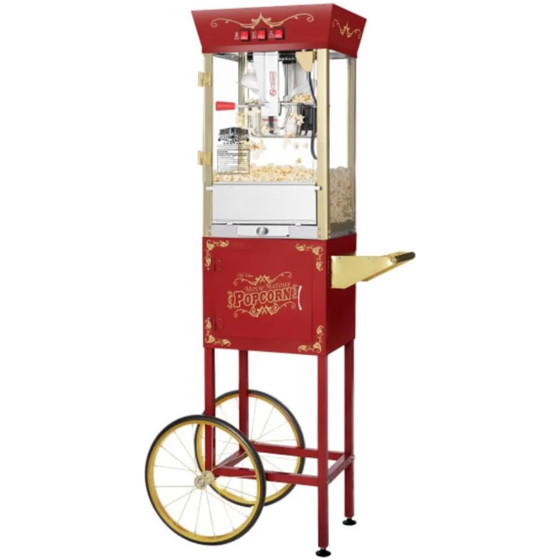 Машина для попкорна Matinee с тележкой — Поппер на 8 унций с чайником из нержавеющей стали, согревающим светом и аксессуарами от Great Northern