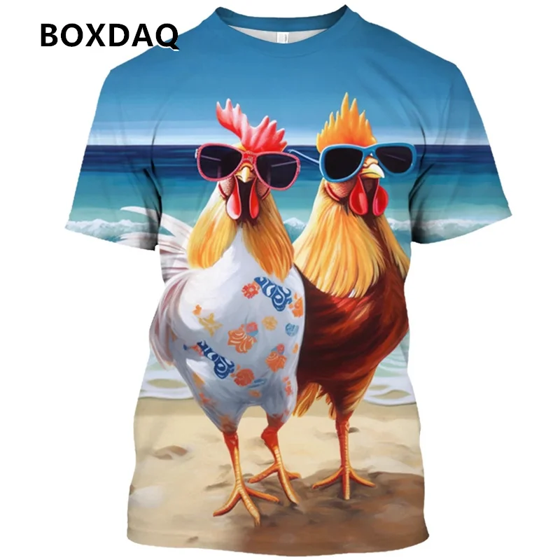 Rooster 3d Printing Funny Men\'s T-Shirt Summer Short Sleeve Animal Pattern Tees Oversize Breathable Loose Casual O-Neck Tops