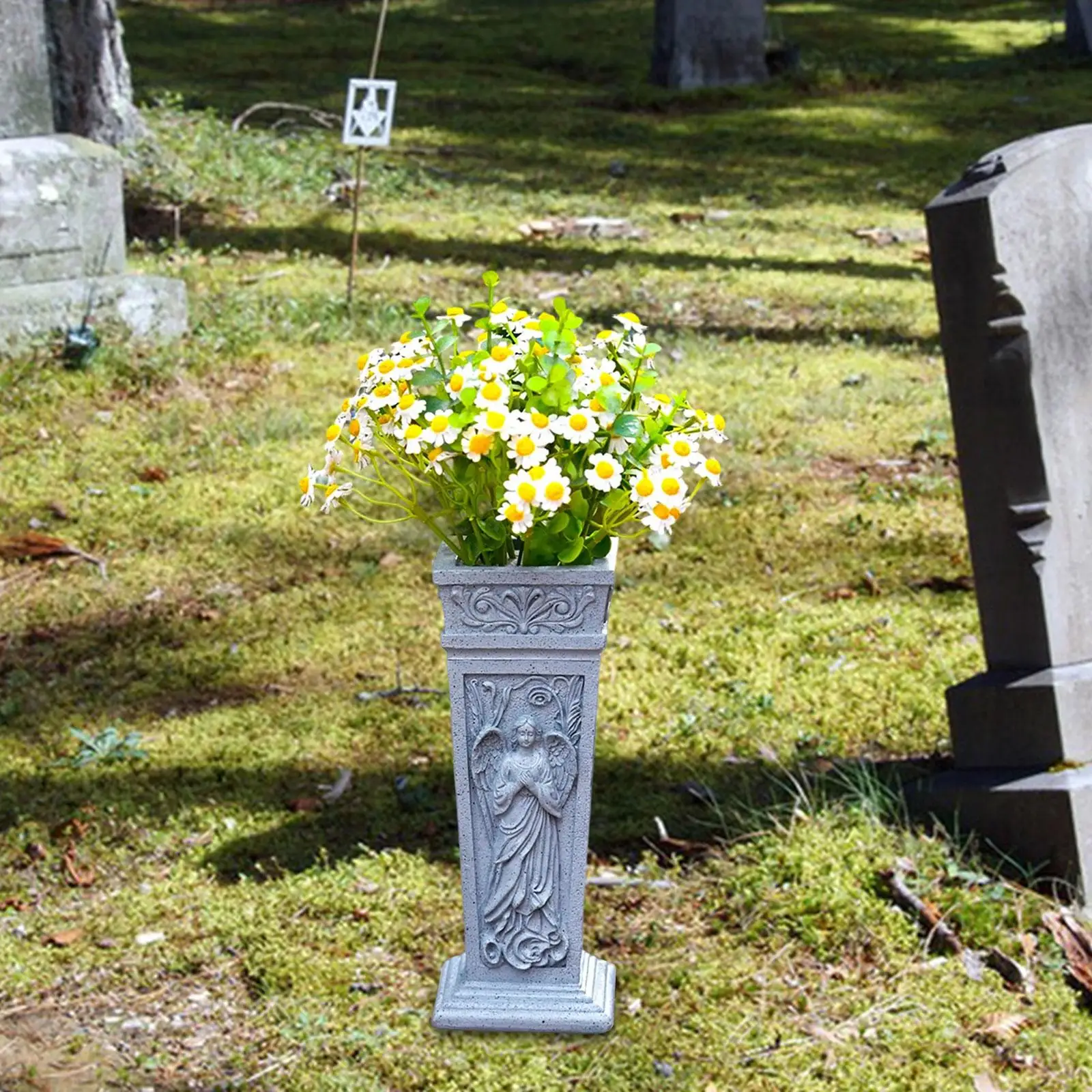 Cemetery Grave Flower Vase Resin Angel Wing Decor with Ground Stake for Outdoor Remembrance and Tribute