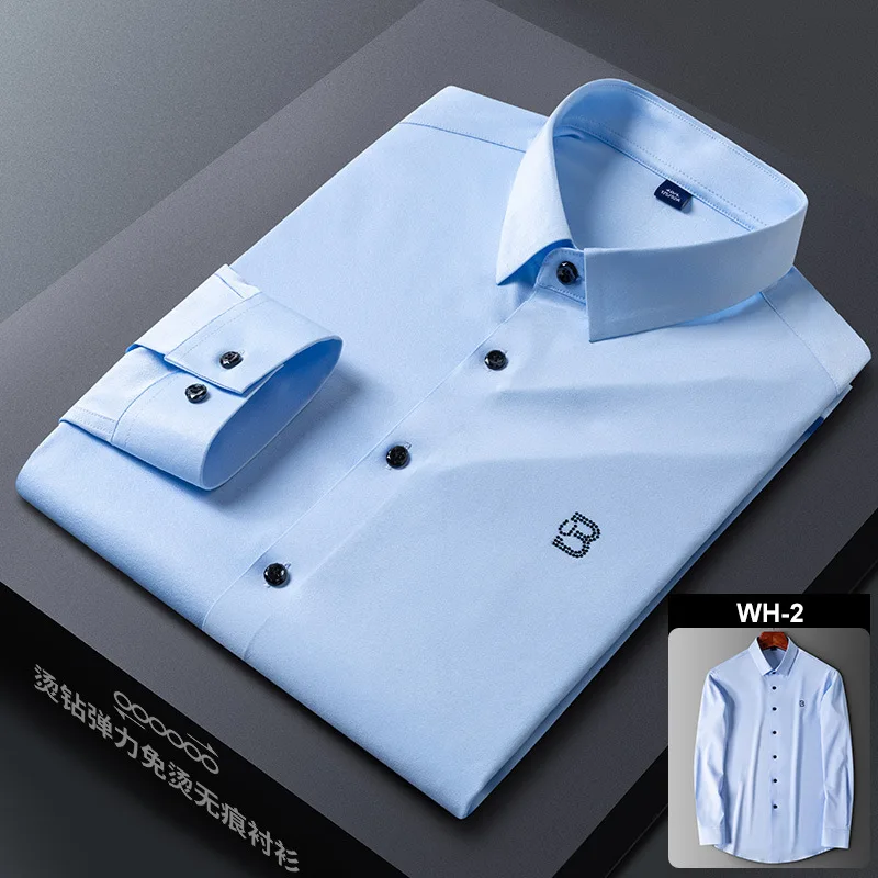 23 camisas Non marking hot drill elastic non ironing shirt Men's long sleeved wrinkle resistant vertical business casual shirt