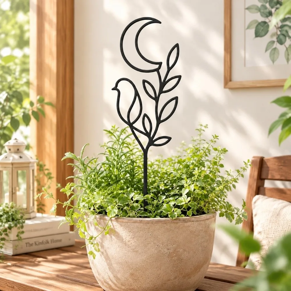 Hollow Out Character Silhouette Plant Stand Moon Bird Abstract Figure Plant Climbing Trellis Abstract Line Weather Resistance