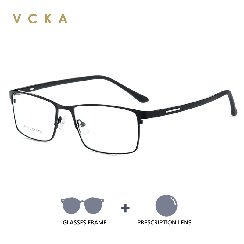 VCKA Full Frame Men Business Myopia Hyperopia Photochromic Glasses Square Alloy Anti Blue custom Prescription Shortsighted Eyewe
