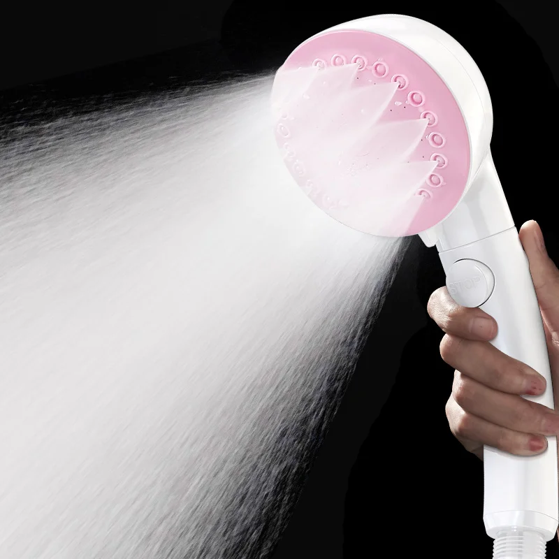 

Pressurized Shower Head Pink Water Saving Flow 3 Modes Adjustable Spray Handle Shower Head Bathroom Accessories Shower Set