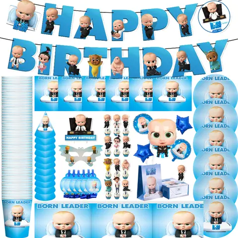 Baby B-BOSSED Birthday Theme Birthday Party Decoration Backdrop Family Cup Plate Napkin Balloons Baby Shower Supplies Kid Gift