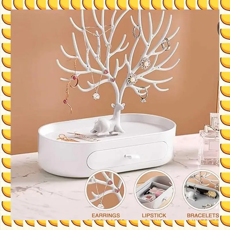 

BAAU Antlers Jewelry Display Stand With Drawers,Necklace Earring Jewelry Organizer Display Stand,Deer Jewelry Rack,Pink Easy To