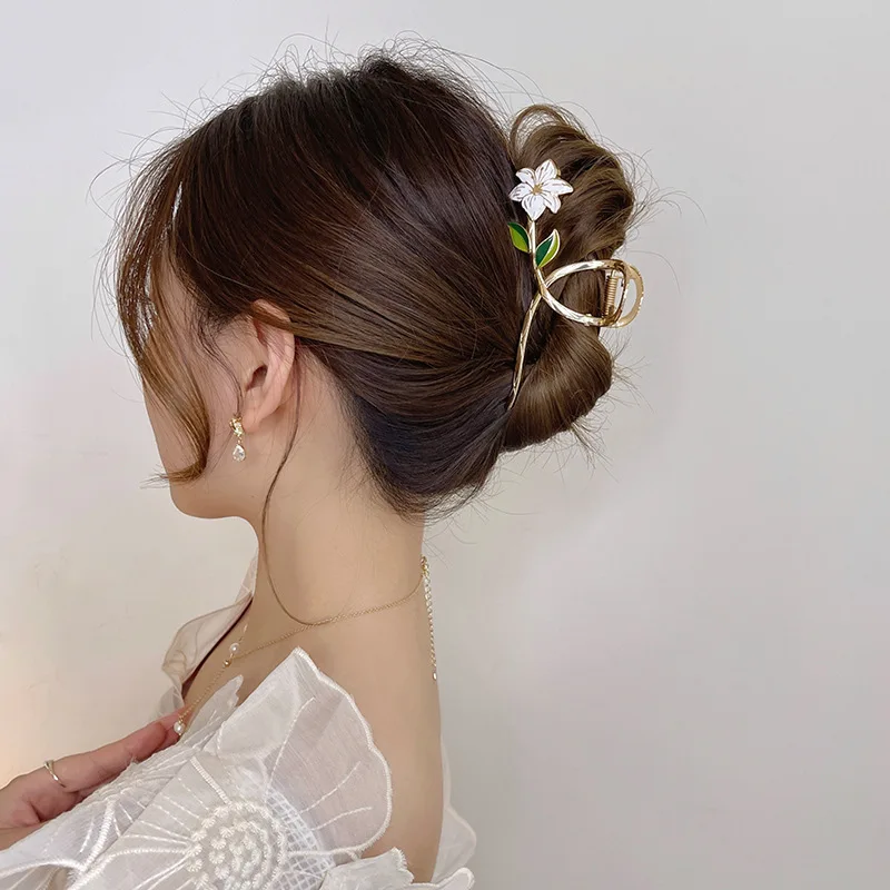 Neue Frauen Metall Haar Klaue Elegante Gold Blumen Haar Clips Haarspange Krabben Stirnband Pferdeschwanz Clip Kopfbedeckung haar zubehör tiara