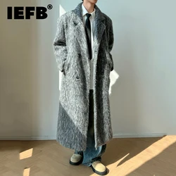 IEFB Korean Style Men's Woolen Overcoats Lapel Double Breasted Thickened Solid Color Loose Male Overknee Trench Fashion 9C8068