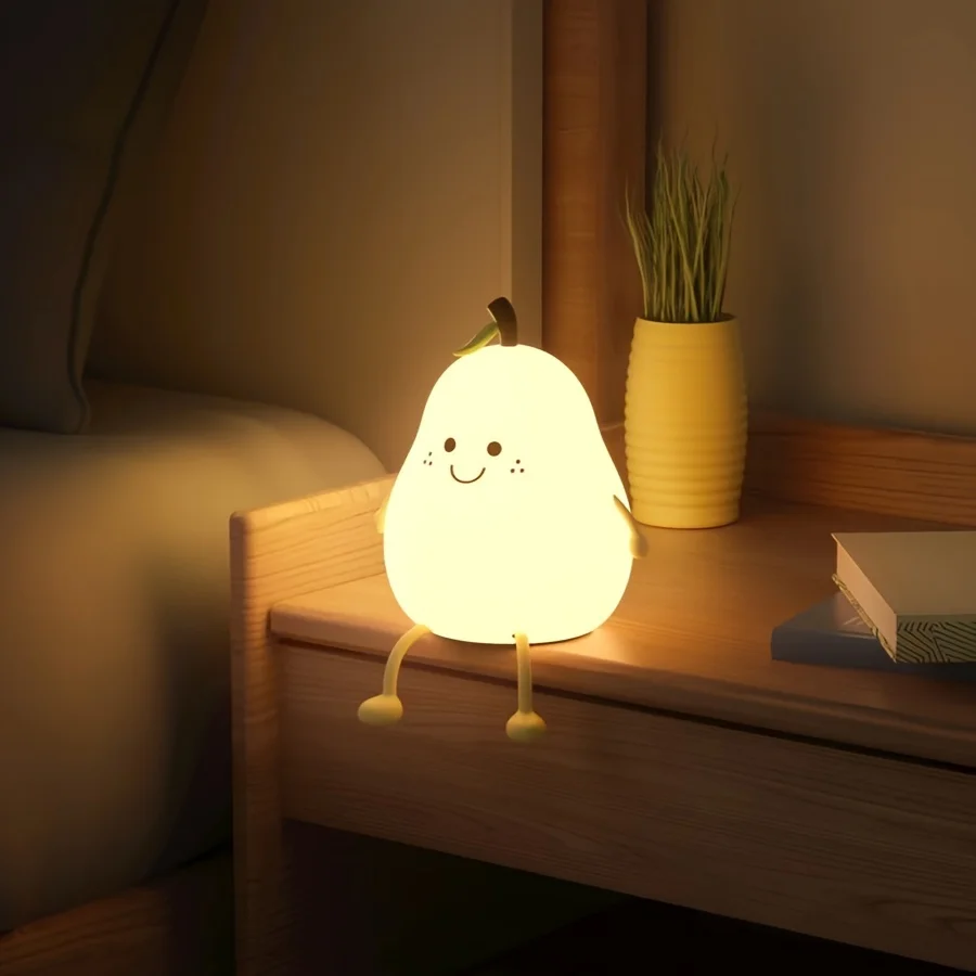 1pc Cute Pear Night Light Silicone Night Light USB Rechargeable Nursery Lamp LED Light Multicolor Night Lamp For Bedroom Gift