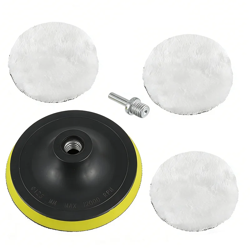 4Inch 100MM Wool Polishing Attachment 5 Pcs Polishing Pad with M10 Adapter Polishing Disc Angle Grinder Polishing Hood Round