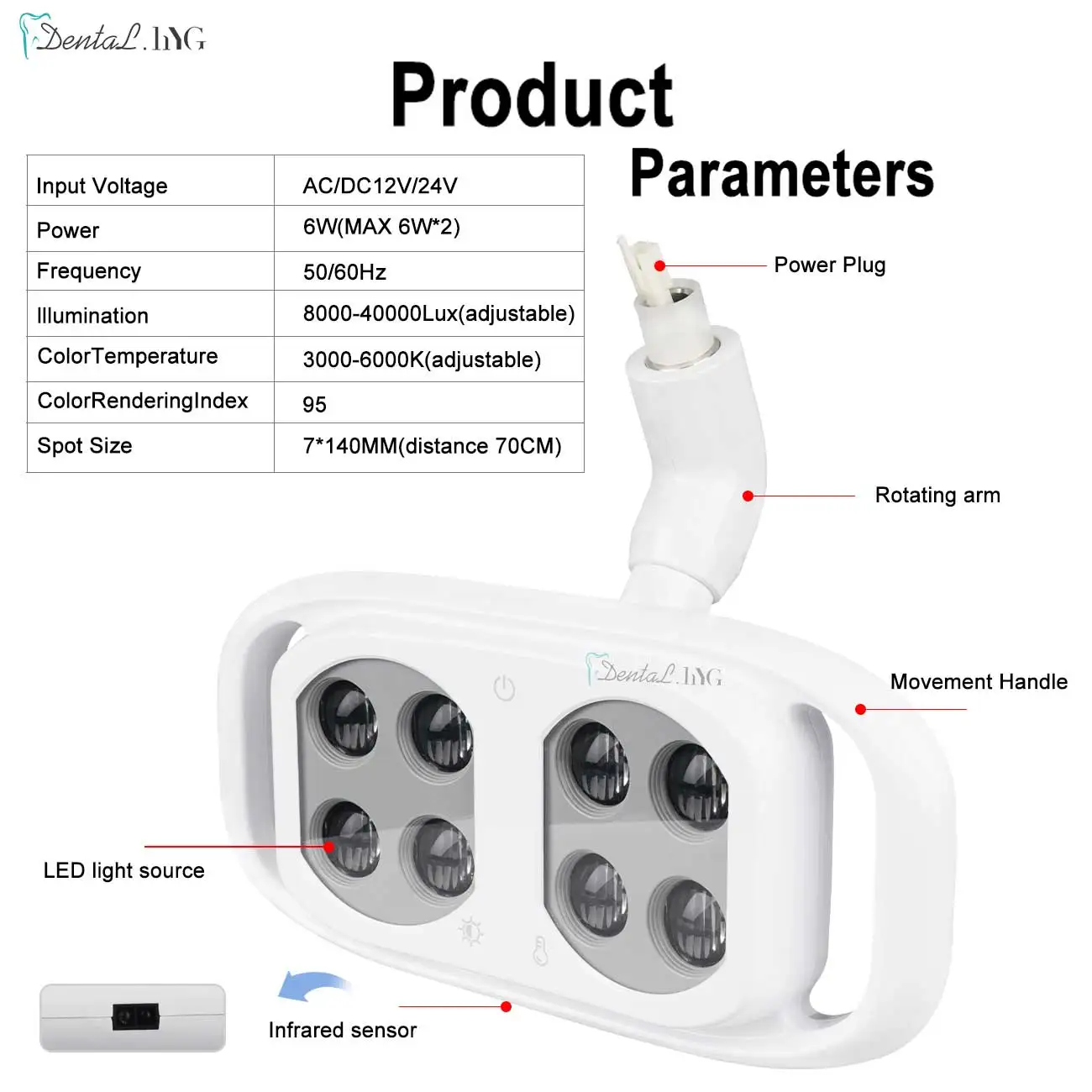 Lámpara LED Dental de 6/8LED, luz Oral para operación de odontología, silla ligera, foco infrarrojo inductivo, cuidado bucal, blanqueamiento Dental