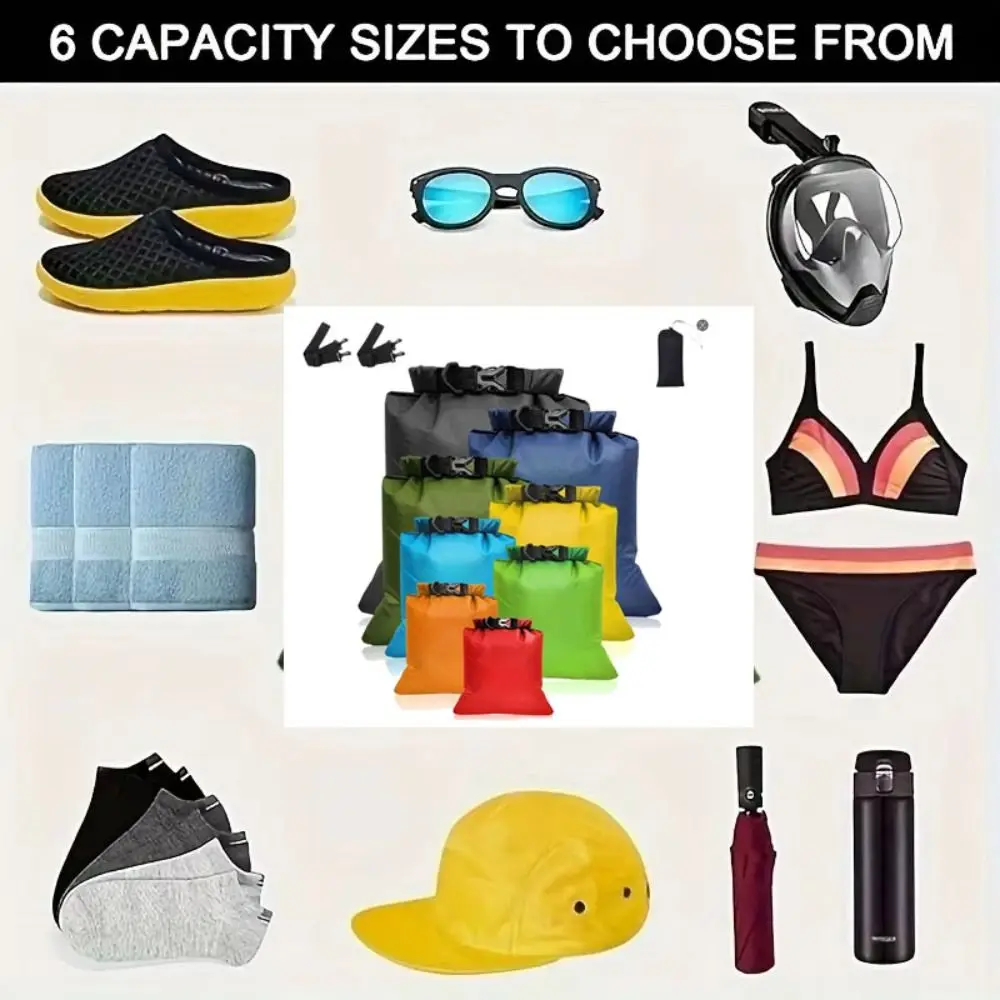 8pcs/set Waterproof Waterproof Dry Bag with Shoulder Straps Large-Capacity Swimming Storage Bags Foldable Lightweight