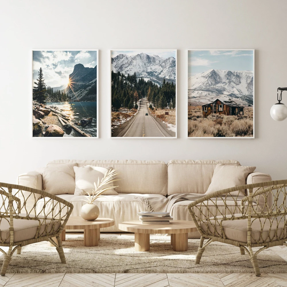 Nature Prints Set of 3 Landscape Road Print Rustic Barn Prints Forest Mountains Gallery Wall Printable Wall Art Room Decor Gift