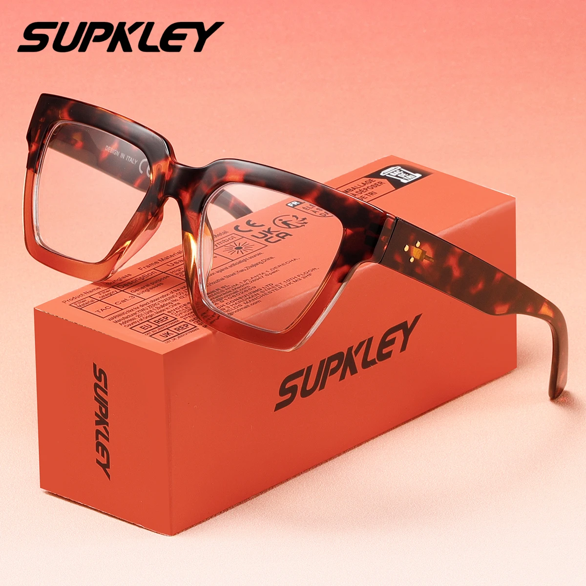 

SUPKLEY, очки для чтения в большой квадратной оправе в европейском и американском стиле, очки для чтения из ПК, подарок с леопардовым принтом, отличный подарок