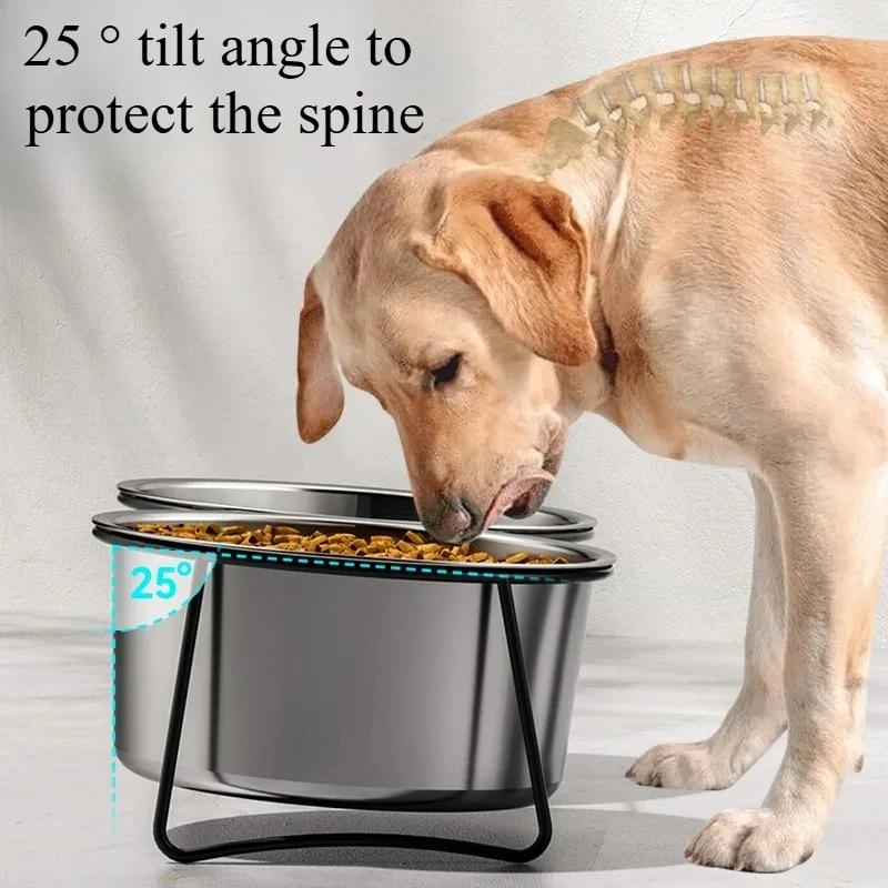 

2 in 1 Stainless Steel Dog Bowl Set Slow Fooder Drinking Dog Bowl Thickened Stand Elevated Portable Pet Bowls Water Luxury