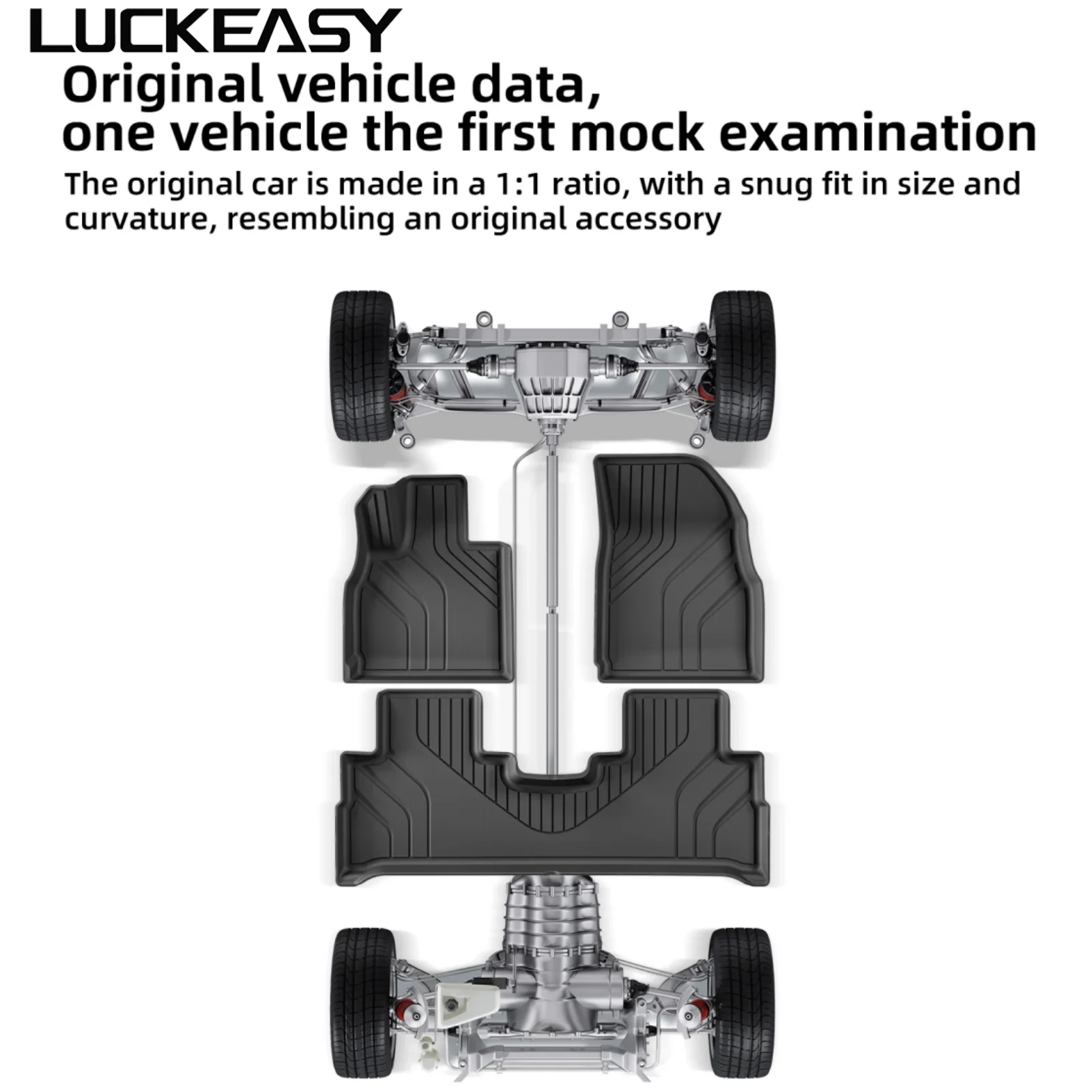 LUCKEASY Left Drive for Chery EXEED RX/Omoda C9 Fuel 2023-2027 Car Floor Mats TPE Foot Pad 3PCS Set Waterproof All Weather BLACK