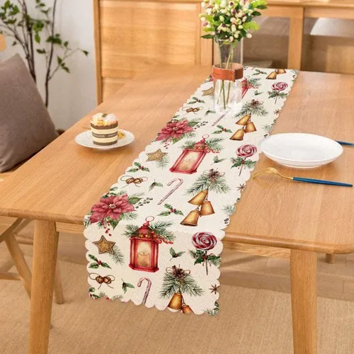 Christmas Decoration Digital Printed Modern Runner with Christmas Concept with Candlestick Design Table Cloth For Table New Year