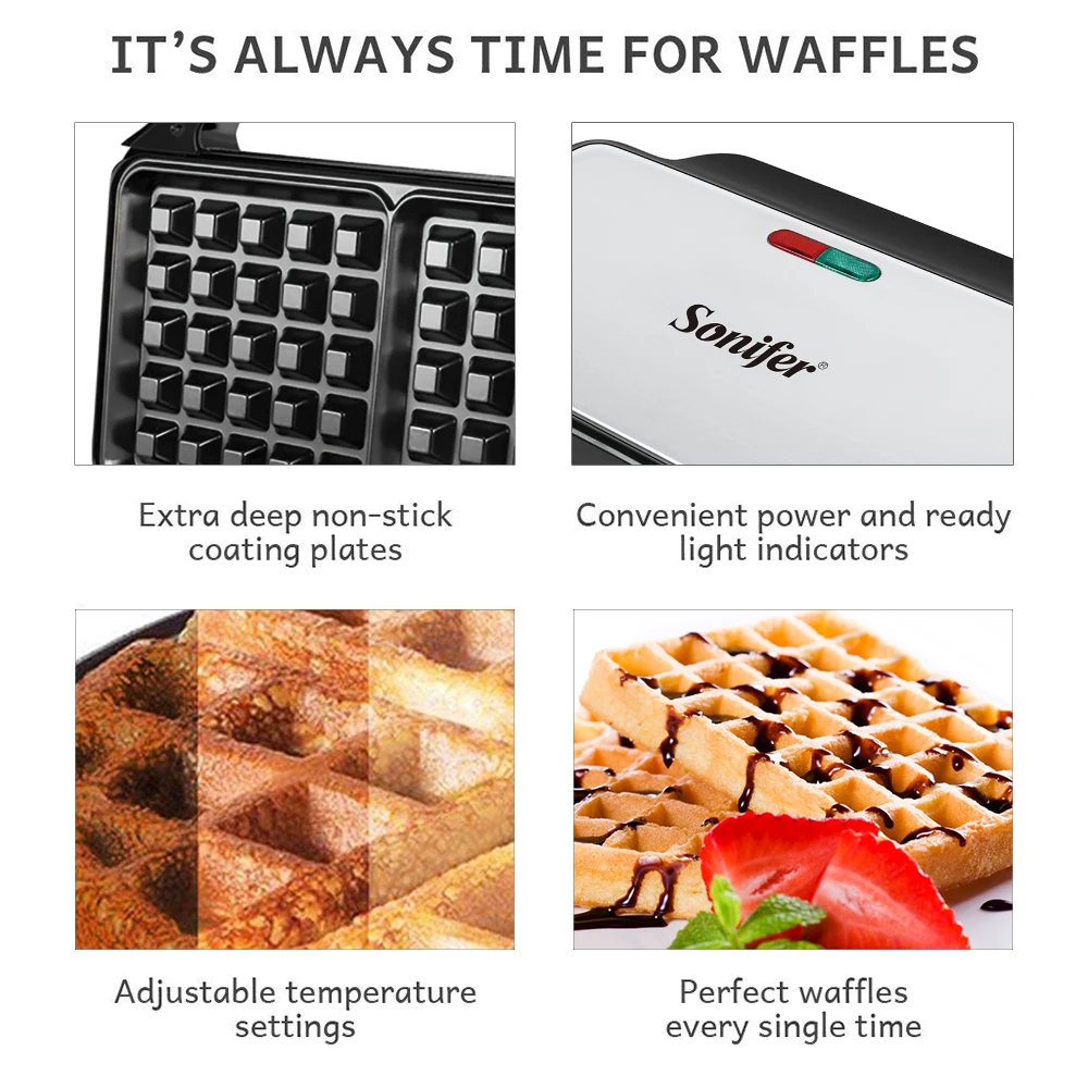 Electric Waffle Maker Stainless Steel 900W Cooking Kitchen Appliances Breakfast Waffles Machine Non-stick Iron Pan Sonifer