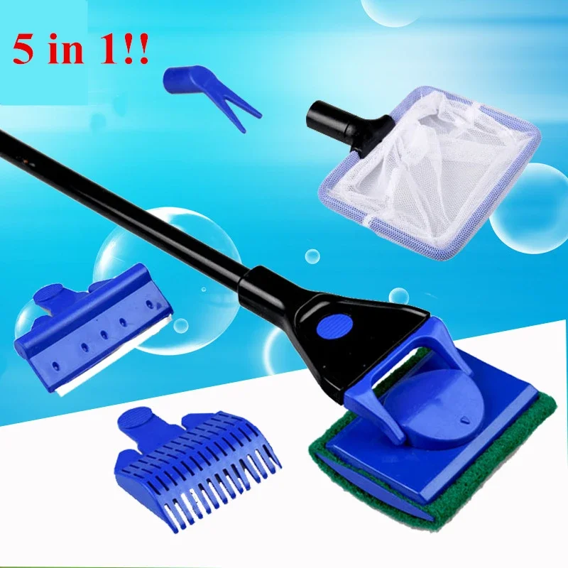AliExpress SEVEN MASTER 5 in 1 Aquarium Cleaning Tools Aquarium Tank Clean Set Fish Net Gravel Rake Algae Scraper Fork Sponge Brush Glass Cleaner