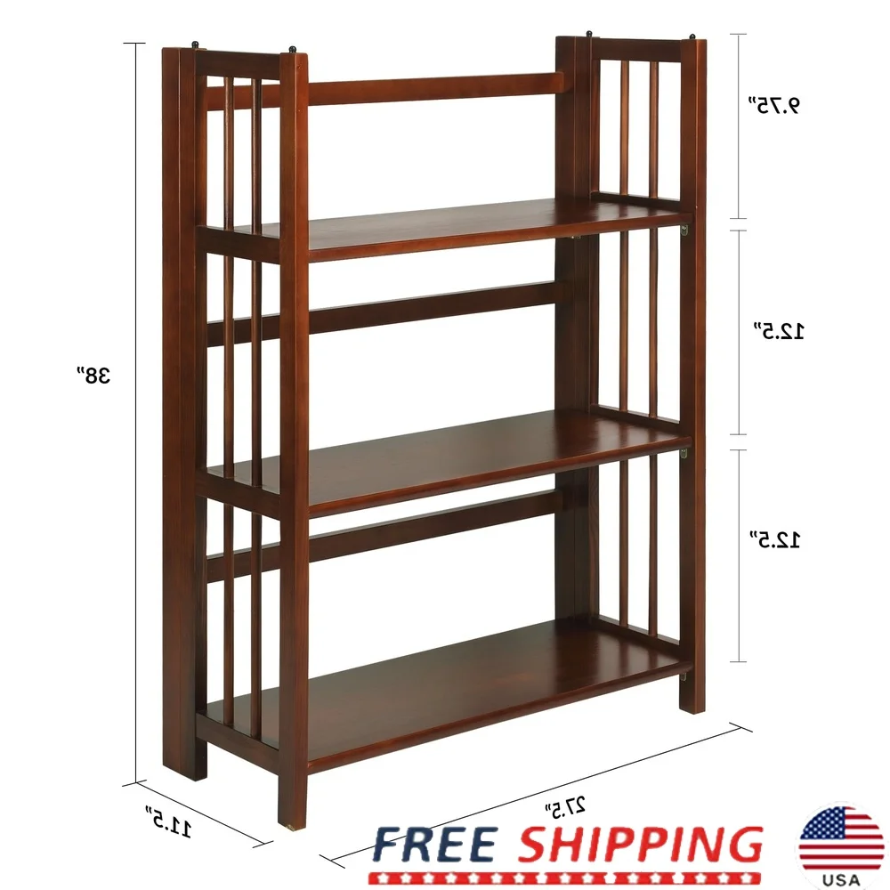 

3-Shelf Folding Stackable Bookcase Solid Wood Walnut Finish Durable Storage Solution Effortless Transport No Assembly Required