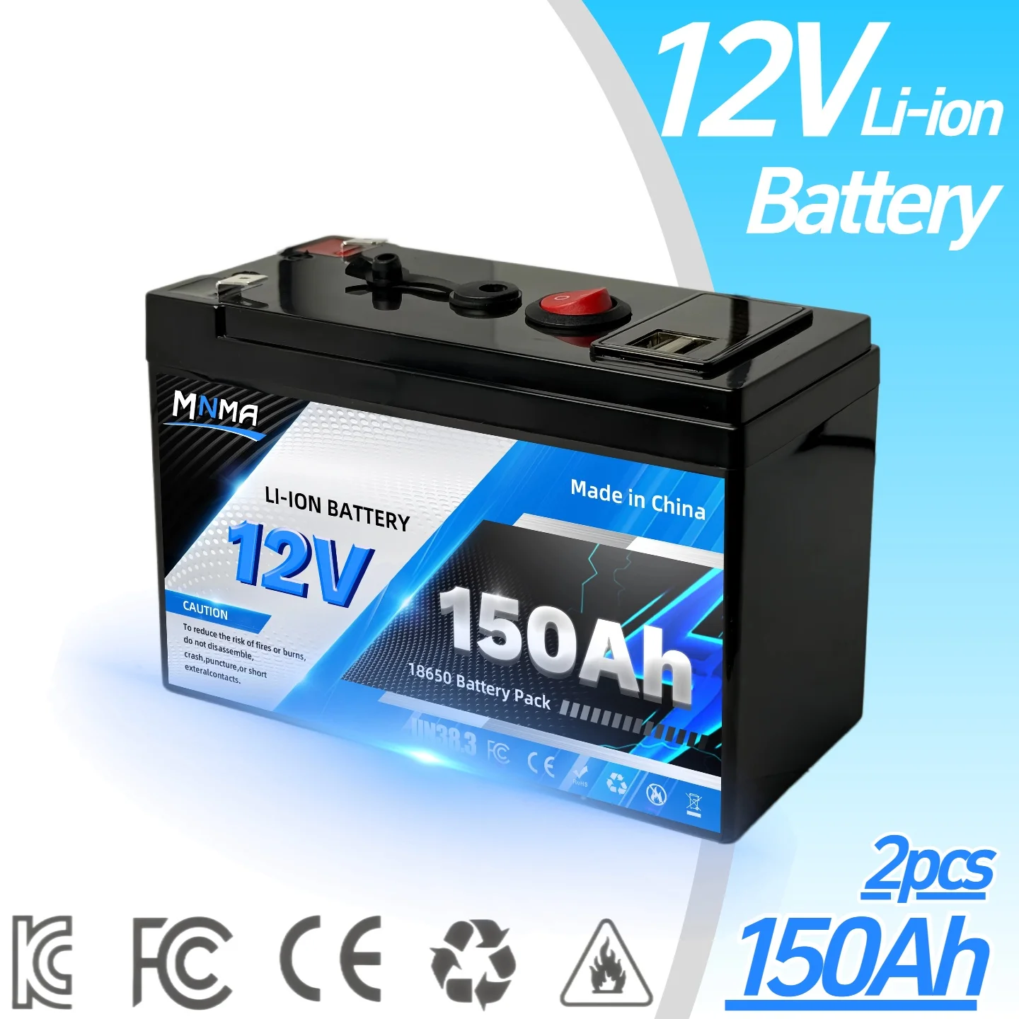 

12V 150Ah lithium-ion rechargeable battery 18650 energy storage power supply for fish detectors, off grid equipment, and RVs