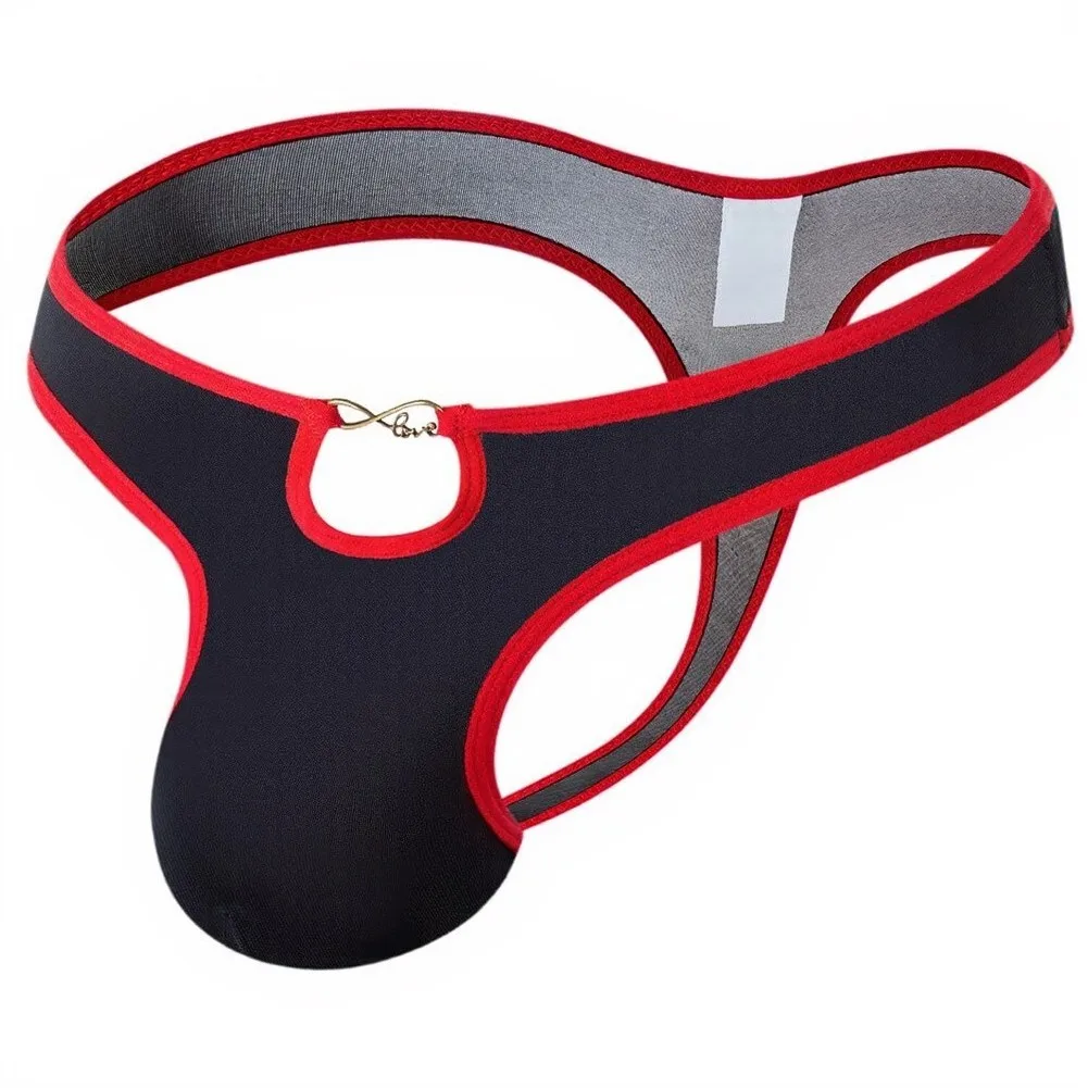 Men's Ice Silk Underwear Bulge Pouch G-String Contrast  For Color Low Waist Thongs Daily Male T‑Back Underpants