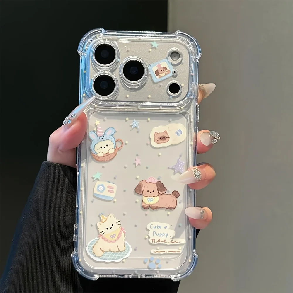 IMD Korean Cartoon Cat Dog Phone Case For Samsung Galaxy S24 S25 Plus S26 Ultra A57 A56 A55 A37 A17 A27 A36 Transparent Cover
