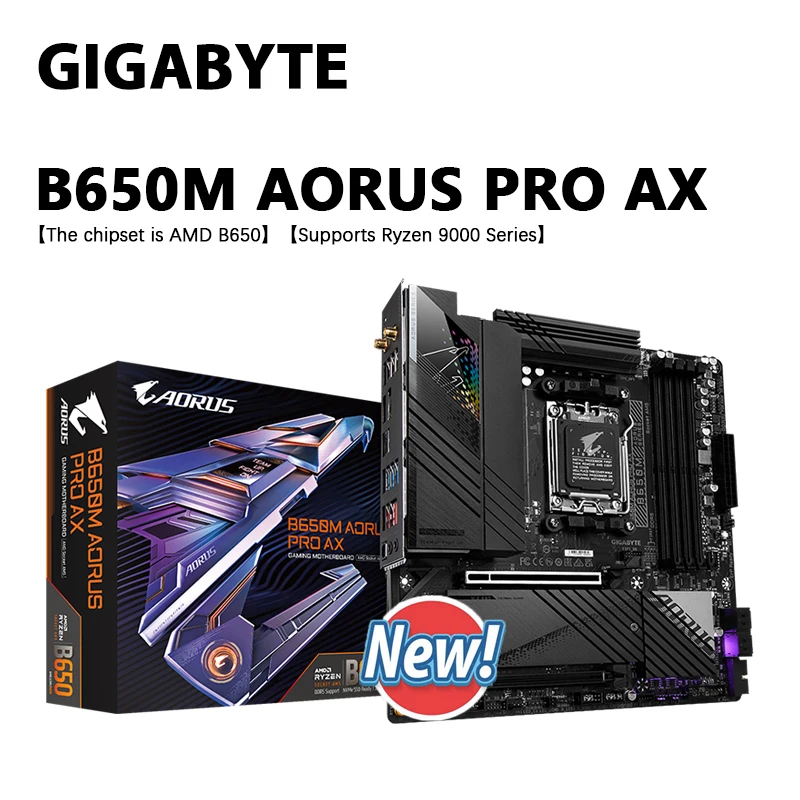 

GIGABYTE B650M AORUS PRO AX Новая материнская плата Micro-ATX AMD B650 DDR5 6600(OC) МГц M.2 USB3.2 192G Wi-Fi 6E с разъемом AM5
