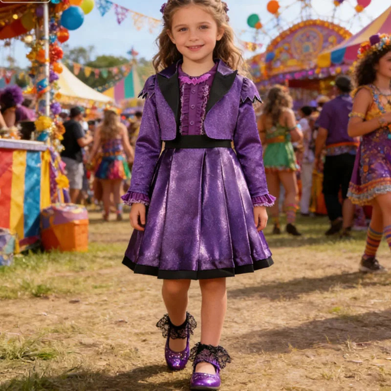 

Карнавальное платье принцессы вампира в стиле фэнтези для девочек, фиолетовое пальто + платье, комплект из 2 предметов, детская форма, готический костюм ужасов для косплея, костюм вампира