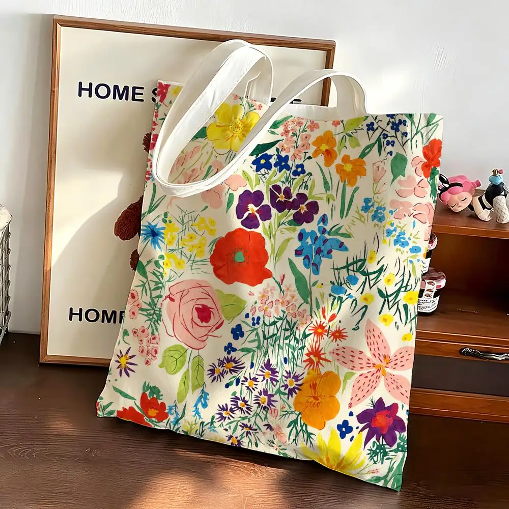 Watercolor Wild Floral Storage Bags Canvas bags are suitable for going to class, shopping, gifts, and commuting