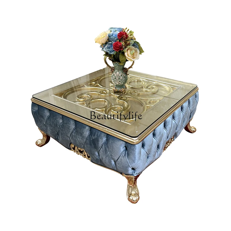 

05-French solid wood, European luxury square coffee table